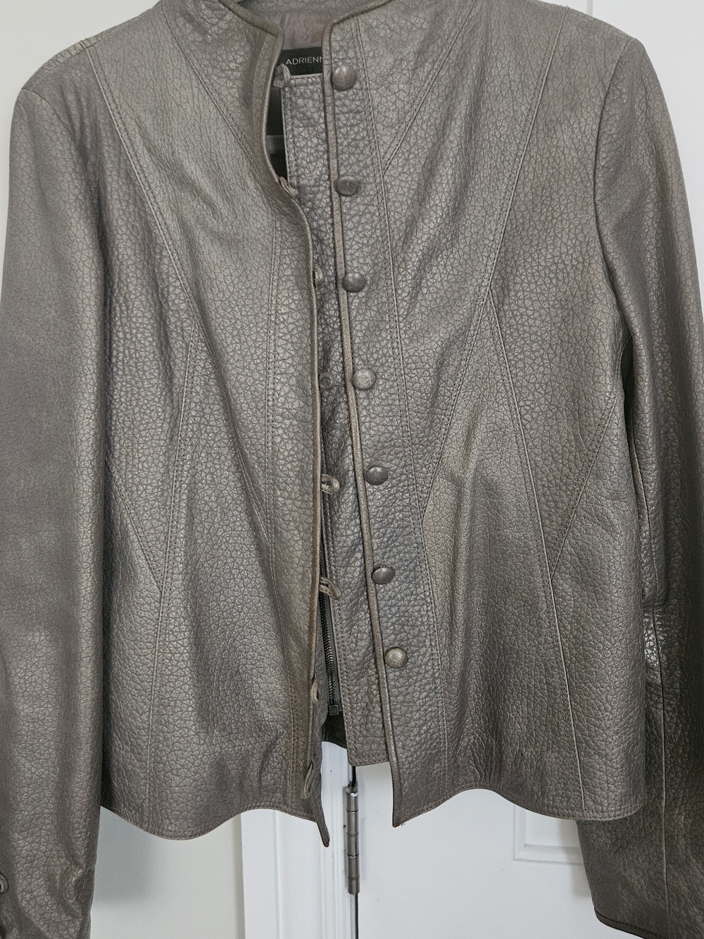 Adrienne Vittadini Genuine Leather Jacket in Taupe Gray, Size 12